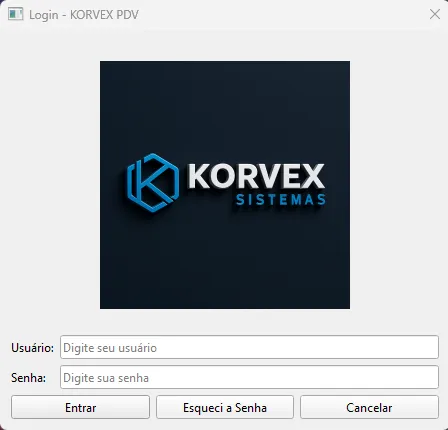Tela de login do Korvex PDV com identidade visual moderna
